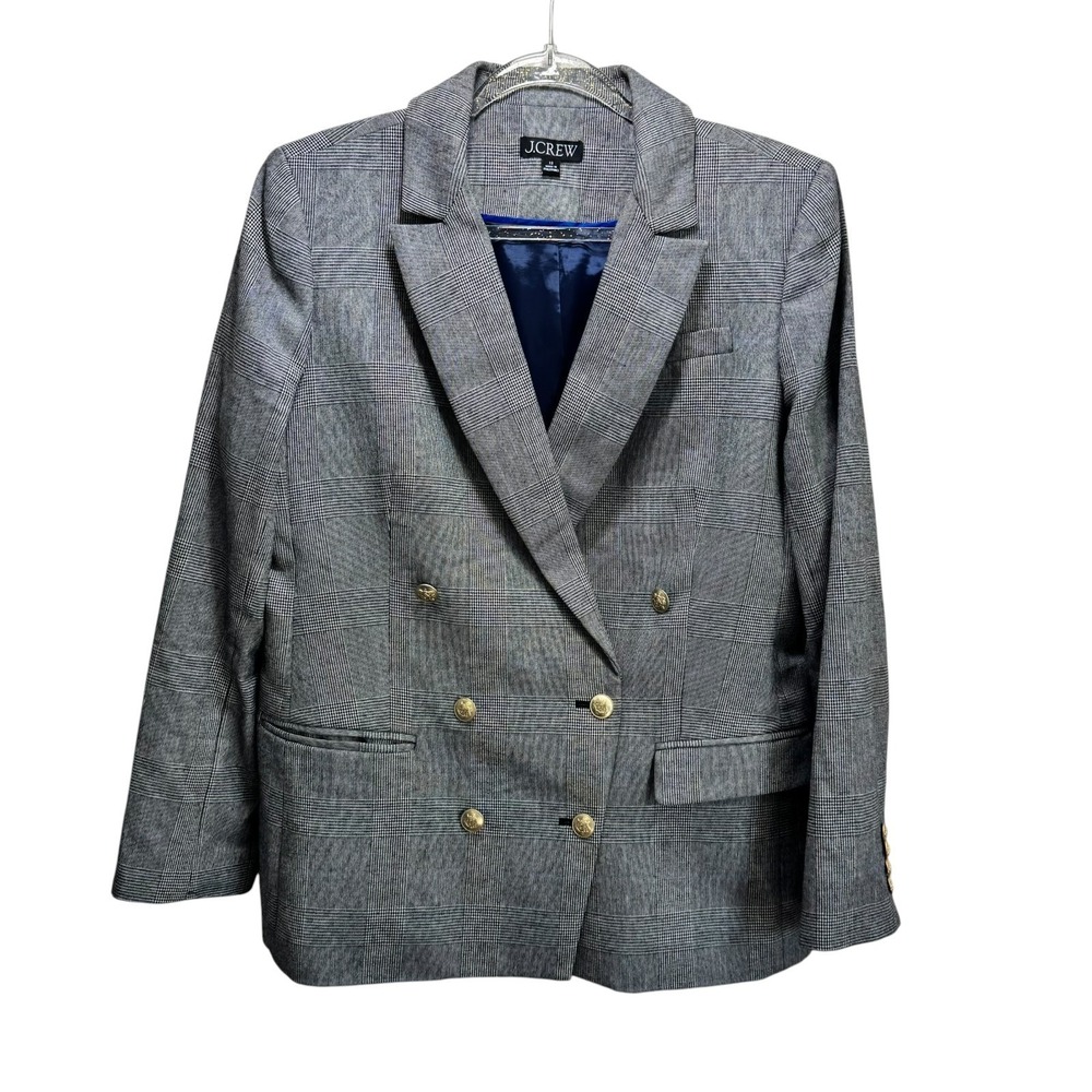 J Crew By Moon Woven England Wool Blend Blazer Prince Of Wales Plaid 12 Gray